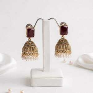 Luxury Zircon Jhumka Earrings – Gold Plated Bridal Hanging Jhumki for Women Wedding Party Wear