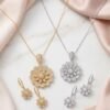 Zircon Pendant Set for Women Elegant Floral Jewelry Necklace with Earrings
