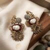 Vintage Floral Gold Plated Earrings with pearl accents elegant women party wear jewelry