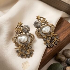 Vintage Floral Gold Plated Earrings with pearl accents elegant women party wear jewelry