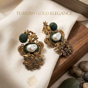 Vintage Floral Gold Plated Earrings with pearl accents elegant women party wear jewelry