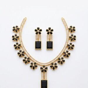 Zircon Necklace Set for Women Floral Design Locket with Earrings