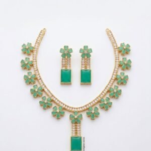 Zircon Necklace Set for Women Floral Design Locket with Earrings