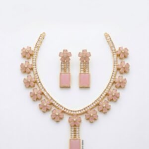 Zircon Necklace Set for Women Floral Design Locket with Earrings