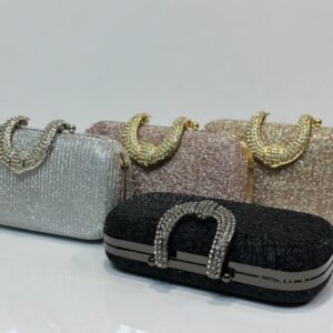 Glitter Clutch Bag for Women Crystal Handle Party Evening Handbag