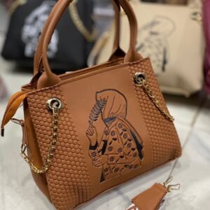 Hijabi Girl Print Shoulder Bag stylish women handbag with gold chain strap