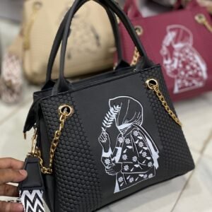 Hijabi Girl Print Shoulder Bag stylish women handbag with gold chain strap