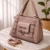 womens synthetic leather handbag large capacity shoulder bag with front pocket