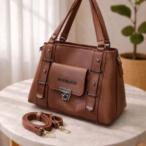 womens synthetic leather handbag large capacity shoulder bag with front pocket