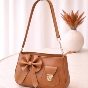 Bow Shoulder Bag for Women Cute Stylish Handbag with Gold Chain Strap and Front Pocket