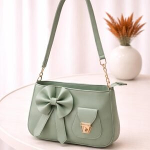 Bow Shoulder Bag for Women Cute Stylish Handbag with Gold Chain Strap and Front Pocket