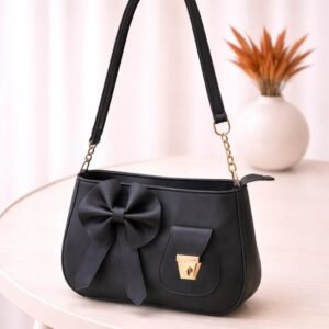 Bow Shoulder Bag for Women Cute Stylish Handbag with Gold Chain Strap and Front Pocket