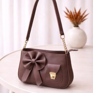 Bow Shoulder Bag for Women Cute Stylish Handbag with Gold Chain Strap and Front Pocket