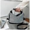 Elegant women’s moon shape rhinestone clutch bag with luxury crystal design and gold chain strap for weddings and parties