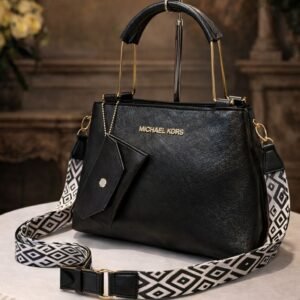 womens top handle handbag with printed strap and mini pouch stylish shoulder bag