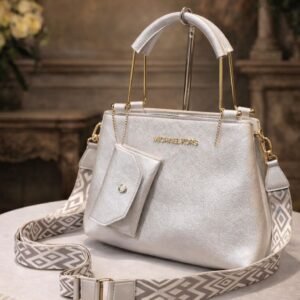 womens top handle handbag with printed strap and mini pouch stylish shoulder bag
