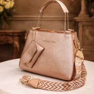 womens top handle handbag with printed strap and mini pouch stylish shoulder bag