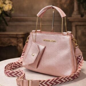 womens top handle handbag with printed strap and mini pouch stylish shoulder bag