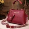 womens top handle handbag with printed strap and mini pouch stylish shoulder bag