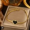 gold plated heart pearl bracelet for women with cuban link chain elegant jewelry