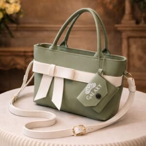 pu leather crossbody bag for women with white bow and mini pouch stylish shoulder handbag for daily use