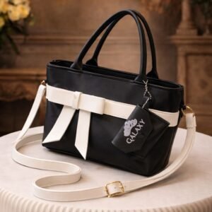 pu leather crossbody bag for women with white bow and mini pouch stylish shoulder handbag for daily use