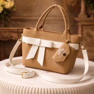 pu leather crossbody bag for women with white bow and mini pouch stylish shoulder handbag for daily use