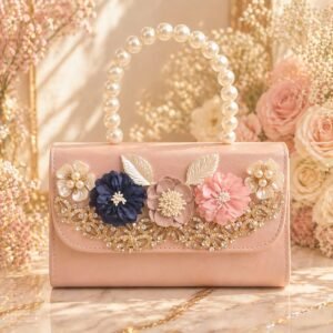 floral bridal clutch bag for women with 3d flower design pearl handle and zircon crystal elegant wedding party purse