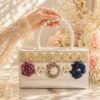 floral bridal clutch bag for women with 3d flower design pearl handle and zircon crystal elegant wedding party purse