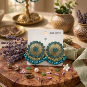 traditional kashmiri jhumka earrings for women gold plated ethnic filigree earrings with beaded drops