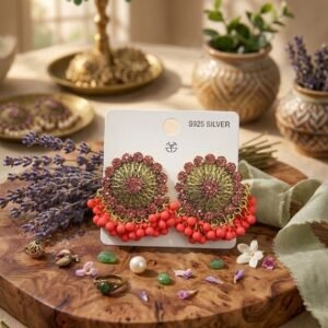 traditional kashmiri jhumka earrings for women gold plated ethnic filigree earrings with beaded drops