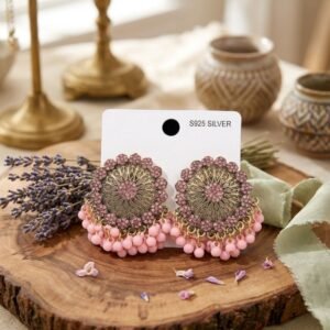 traditional kashmiri jhumka earrings for women gold plated ethnic filigree earrings with beaded drops