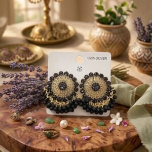 traditional kashmiri jhumka earrings for women gold plated ethnic filigree earrings with beaded drops