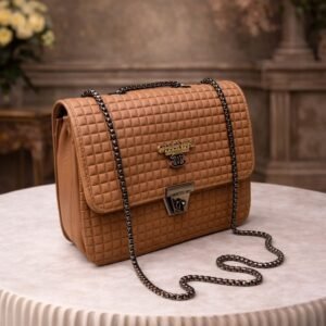 quilted shoulder bag for women with chain strap and lock stylish crossbody sling handbag