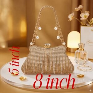 metal mesh clutch bag for women with pearl chain and top lock bridal party wear handbag