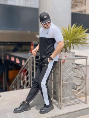 Men's Lacoste-Inspired Black & White Tracksuit – Polo T-shirt & Joggers