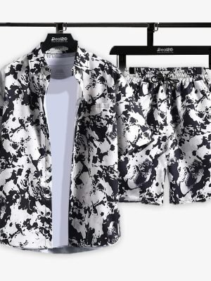 Men's Abstract Print Casual Shirt & Shorts Set