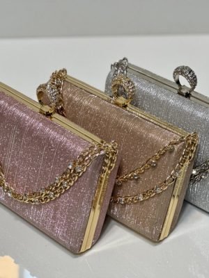 Dazzling Shimmer Party Box Clutch for women – luxury bridal and wedding handbag with stone lock