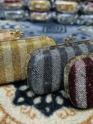 Crystal Studded Party Wear Clutch Bag for Women – Luxury Evening Handbag