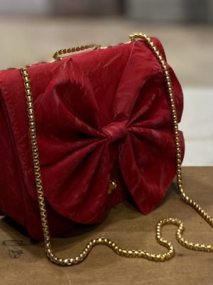 Luxury Front Big Bow Crossbody Bag for Women with Long Gold Chain